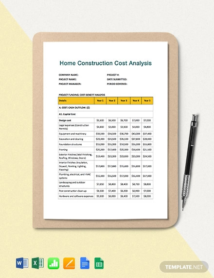 home construction cost analysis template