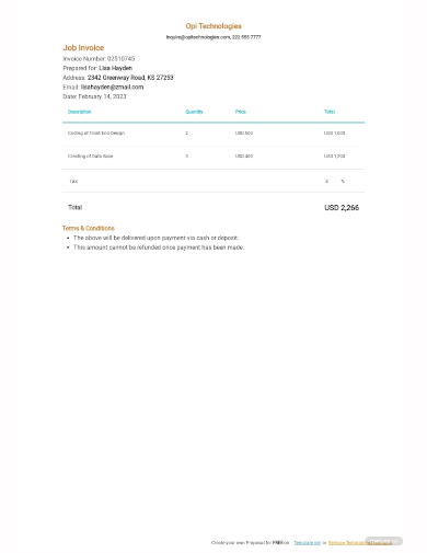 job invoice sheet template