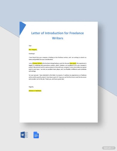 letter of introduction for freelance writers template