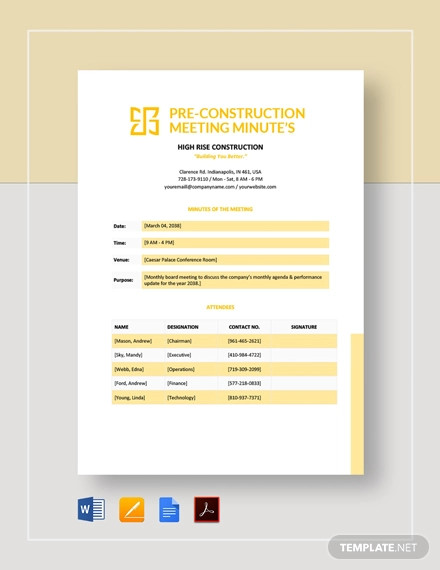 11+ Pre-Construction Meeting Templates - PDF, Word | Free & Premium ...