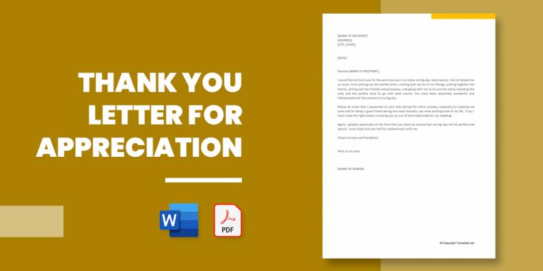 Thank You Letter for Appreciation – 19+ Free Word, Excel, PDF Format Download!