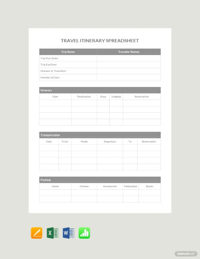 travel itinerary spreadsheet template