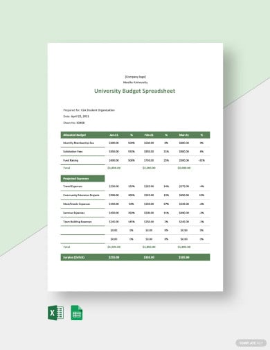 university budget spreadsheet template