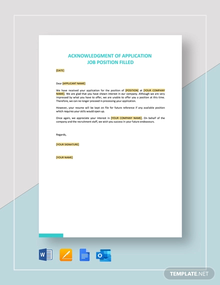 acknowledgment of application job position filled template