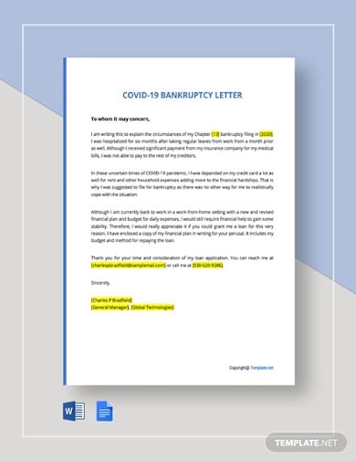 covid 19 bankruptcy letter