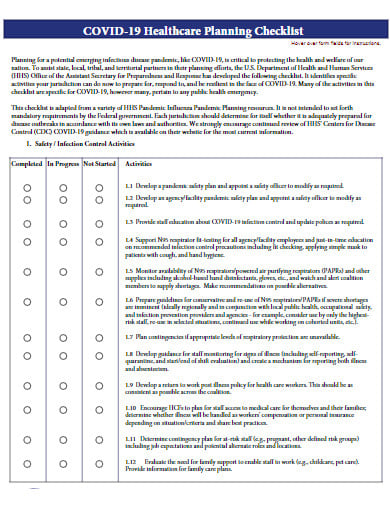 covid 19 healthcare planning checklist template