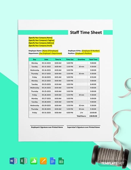 construction staff time sheet template