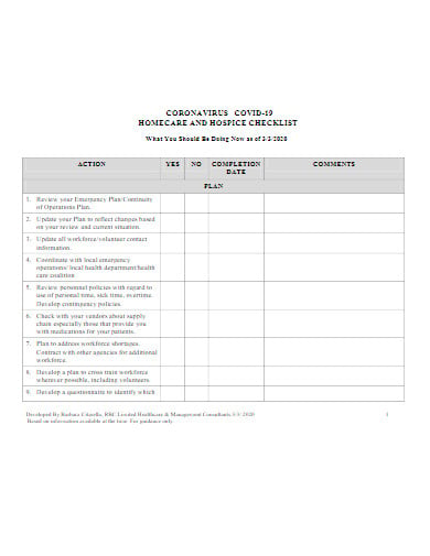 covid 19 homecare and hospice checklist template