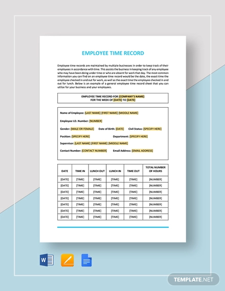 employee time record template