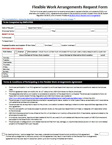 flexible work arrangement request form