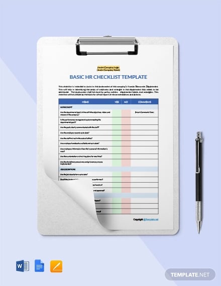 free basic hr checklist template