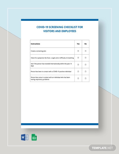 free covid 19 screening checklist for visitors and employees template