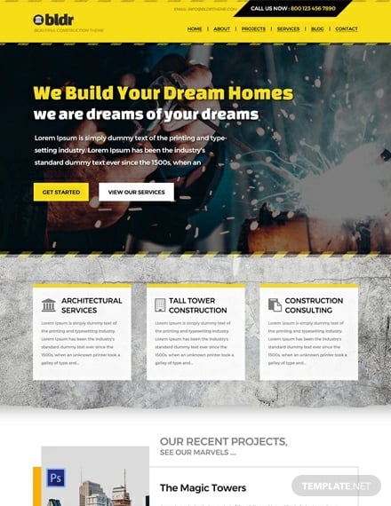 free construction company psd website template