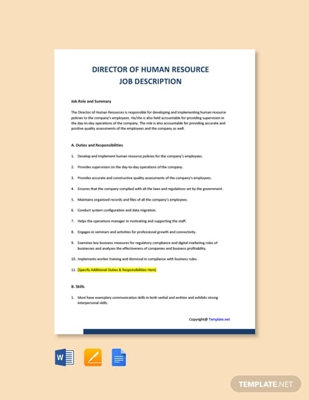 free director of human resources job description template