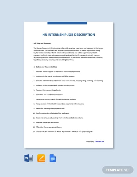 free hr internship job description template