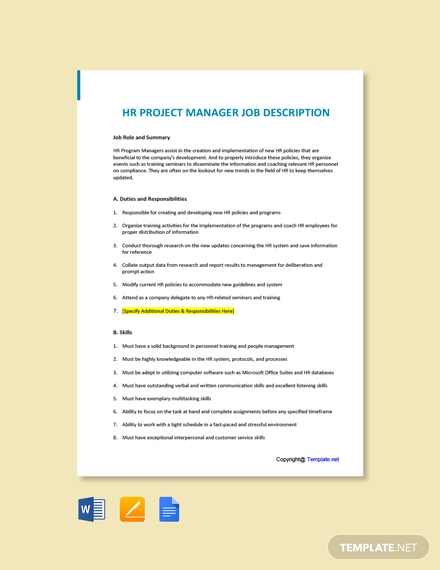 Human resources project manager job description