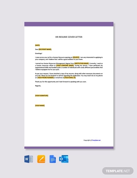 free hr resume cover letter template