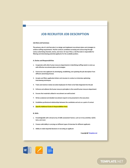 free job recruiter job description template