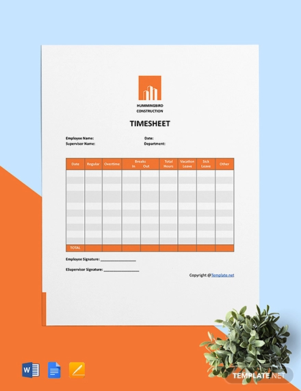 13 Construction Timesheet Templates Pdf