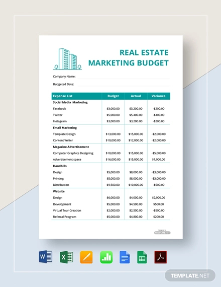 free real estate marketing budget template