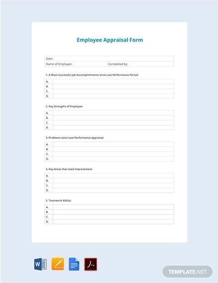 free sample employee appraisal form