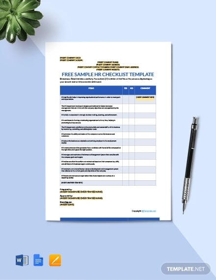 free sample hr checklist template