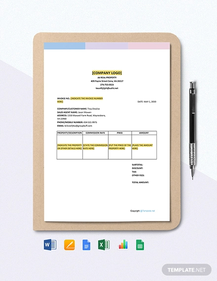 simple real estate commission invoice template