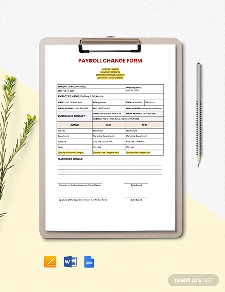 payroll change form template