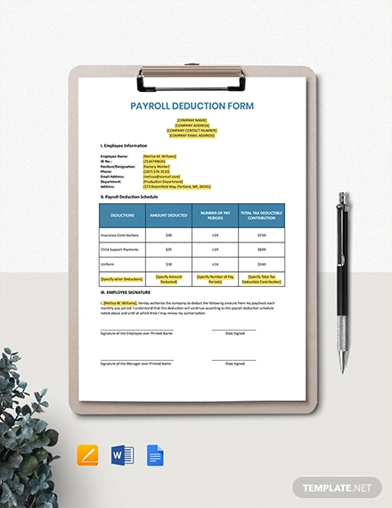payroll deduction form template