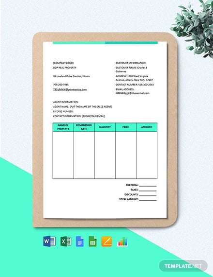 real estate brokerage commission invoice template