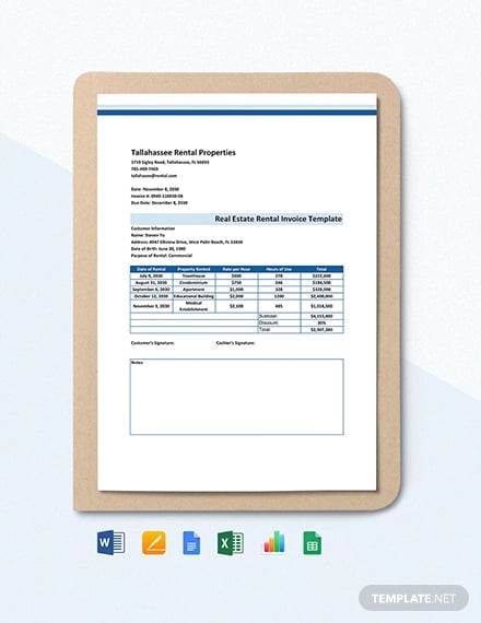 real estate rental invoice template
