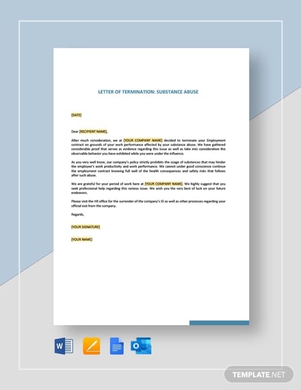 termination letter substance abuse template