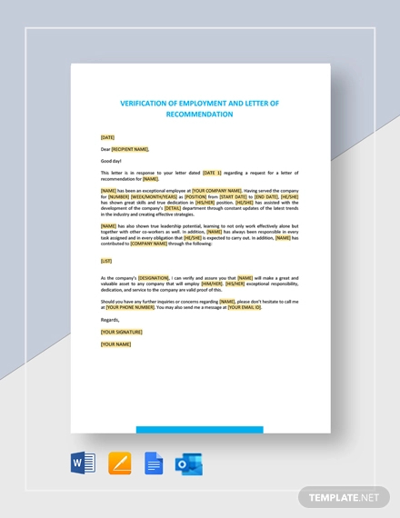 verification of employment and letter of recommendation template