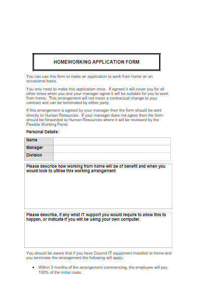 work from home application form