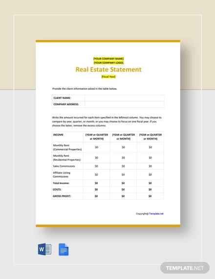 free-basic-real-estate-statement-template