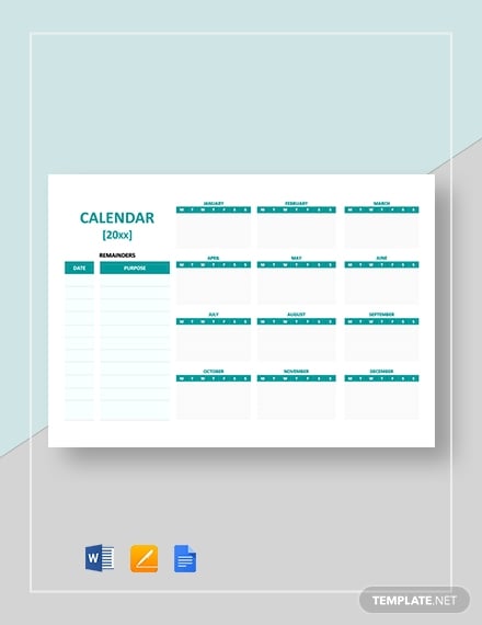 free blank calendar template