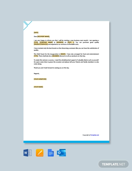 free marketing letter for new business