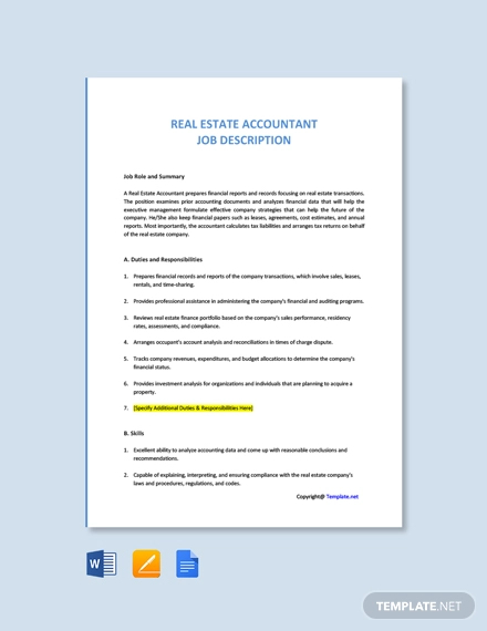 free real estate accountant job description template