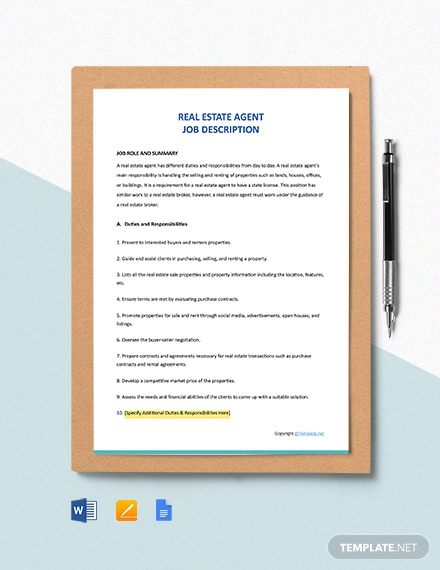 Real Estate Agent Job Description 9 Free Word Pdf Documents Download Free Premium Templates