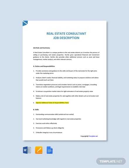 free real estate consultant job description template