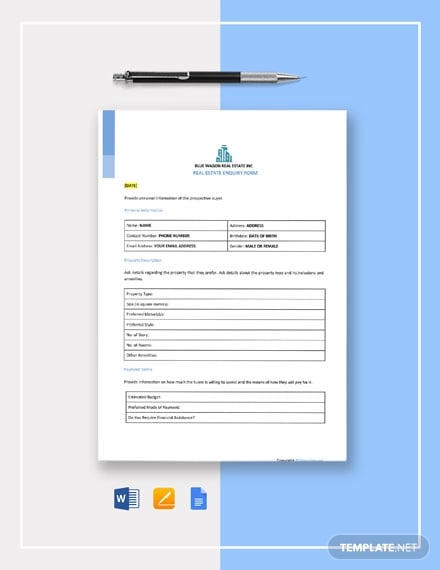 free real estate enquiry form template