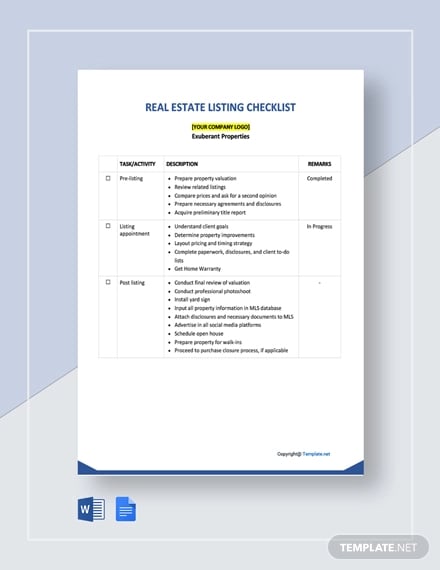free real estate listing checklist template