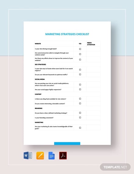 printable marketing strategies checklist template