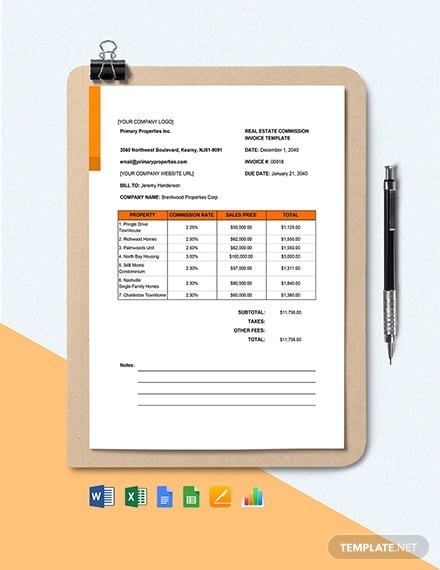 real estate agent commission invoice template
