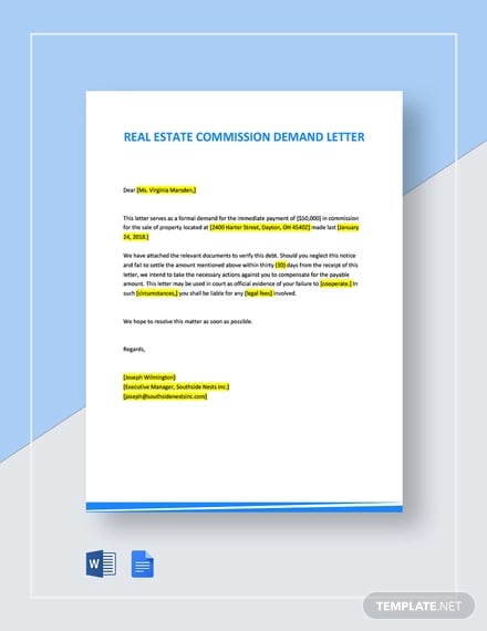 real estate commission demand letter template