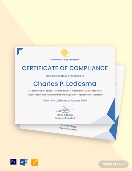 real estate compliance certificate template