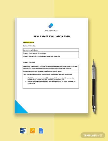 real estate evaluation form template