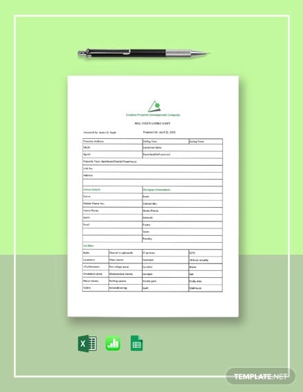 real estate listing sheet template