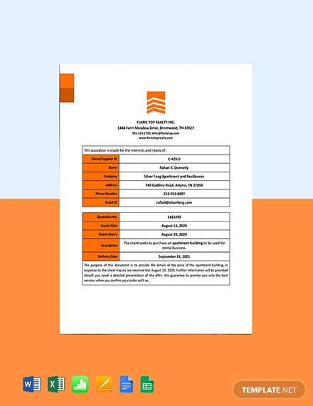 real estate rental quotation template