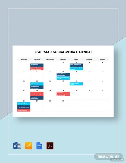 real estate social media calendar template